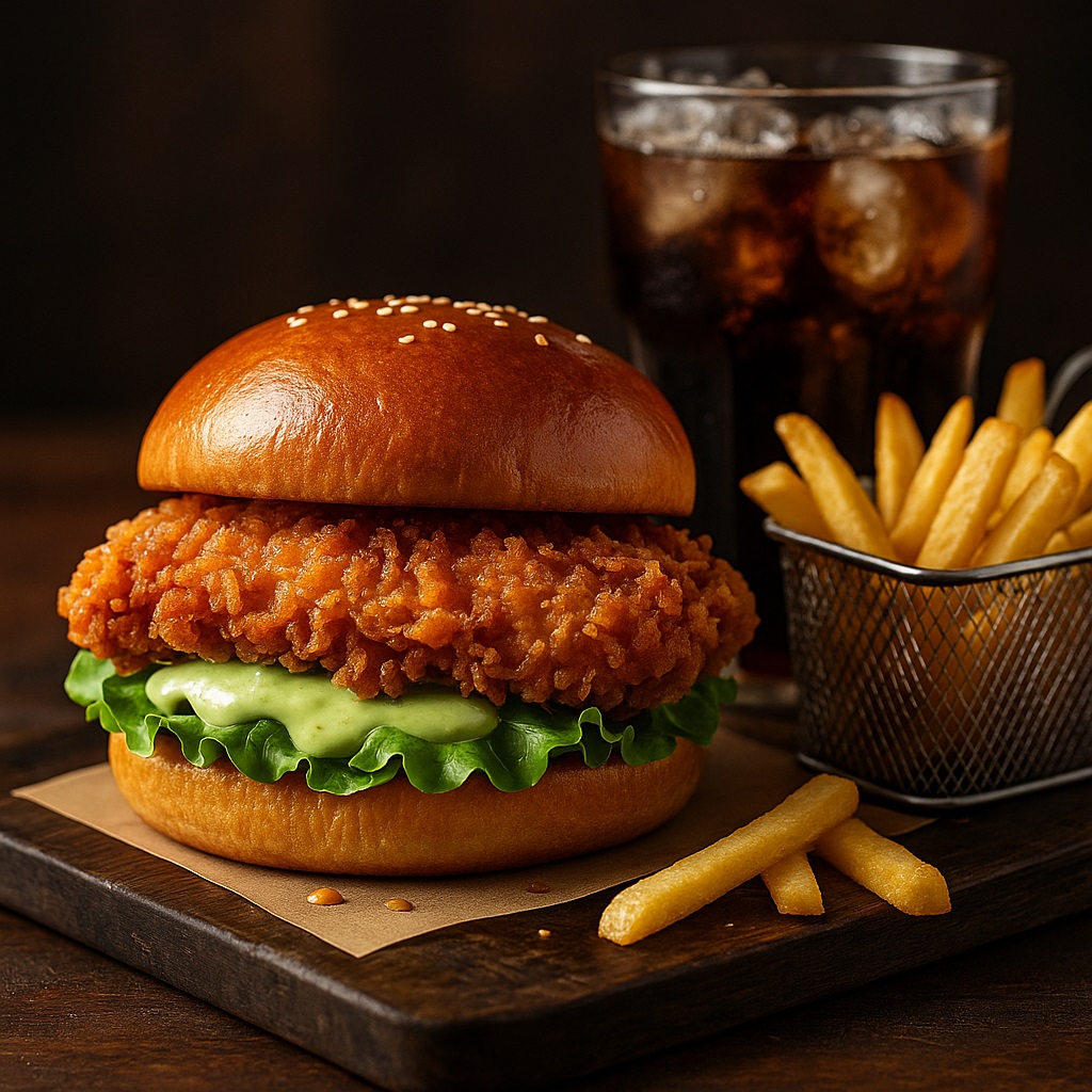 Combo Frango Empanado completo com fritas douradas e refrigerante gelado